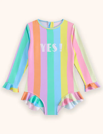 Rainbow Striped Long Sleeve Swimsuit